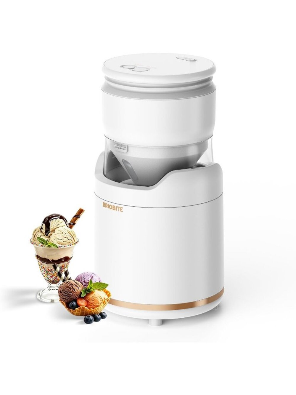 Rechargeable Ice Cream Maker Machine - Quiet, Makes 1-2 Servings, White